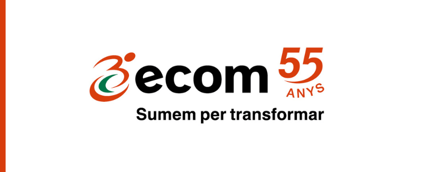 Logotip del 55è aniversari d'ECOM, que porta el lema Sumem per transformar