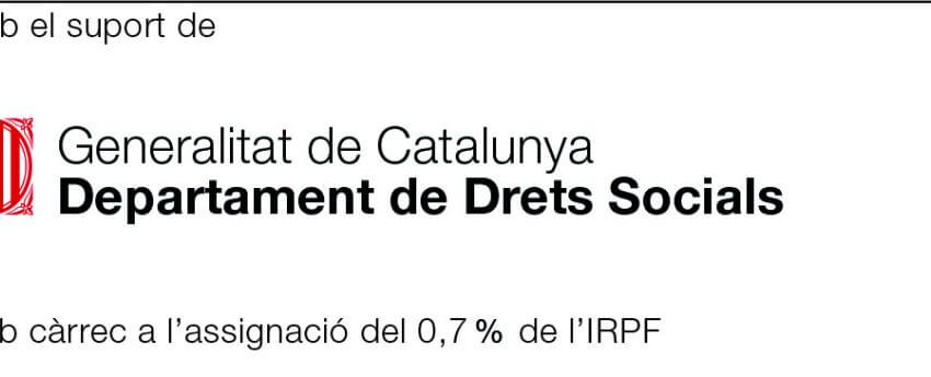 Logotip del finançador: Generalitat de Catalunya, departament de Drets Socials, amb càrrec a l'assignació del 0,7% de l'IRPF