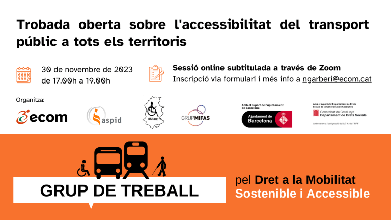Flyer encuentro sobre la accesibilidad del transporte público en Cataluña