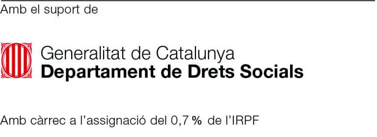Logotipo del financiador: Generalitat de Catalunya, departamento de Derechos Sociales, con cargo a la asignación del 0,7% del IRPF