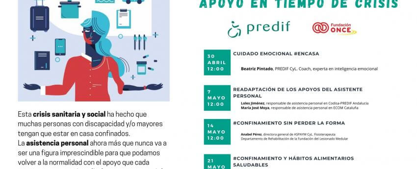 Cartel informativo sobre las sesiones online que se llevaran a cabo desde PREDIF.