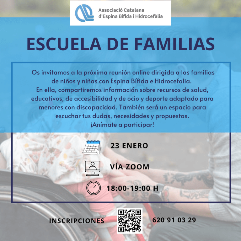 La Asociación Catalana de Espina Bífida e Hidrocefalia (ACAEBH) os invita, el próximo 23 de enero de18h a 19h, a la charla virtual 