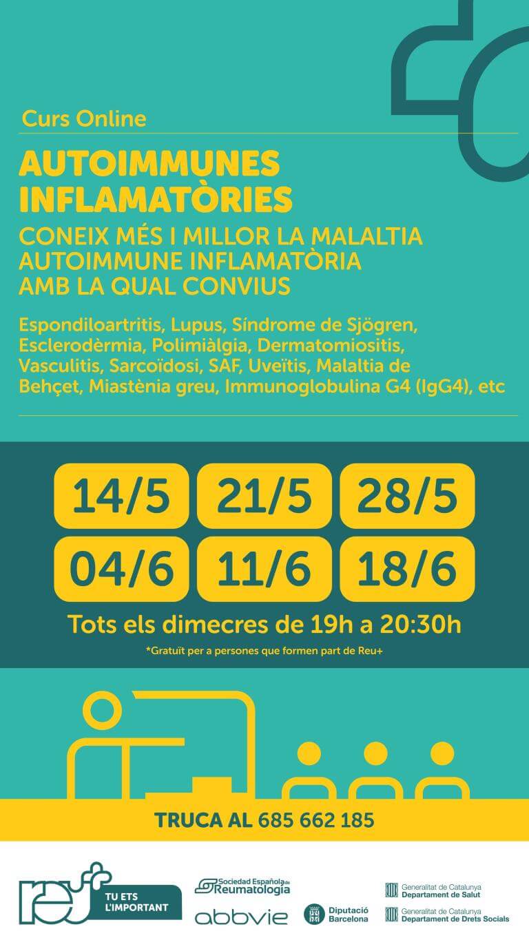 La Lliga Reumatològica de Catalunya organitza, del 14 de maig al 18 de juny, un curs sobre autoimmunes inflamatòries. Curs online