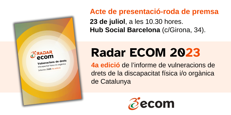 Portada de l'informe Radar ECOM acompanyat d'un text que diu el dia, hora i lloc de l'acte de presentació